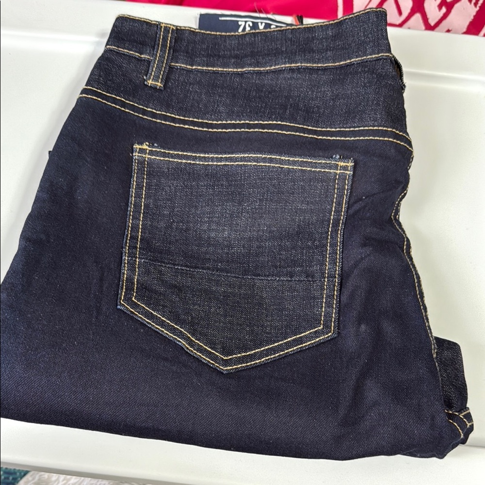 Slim Blue Jeans with Subtle Sheen and Contrast Stitching